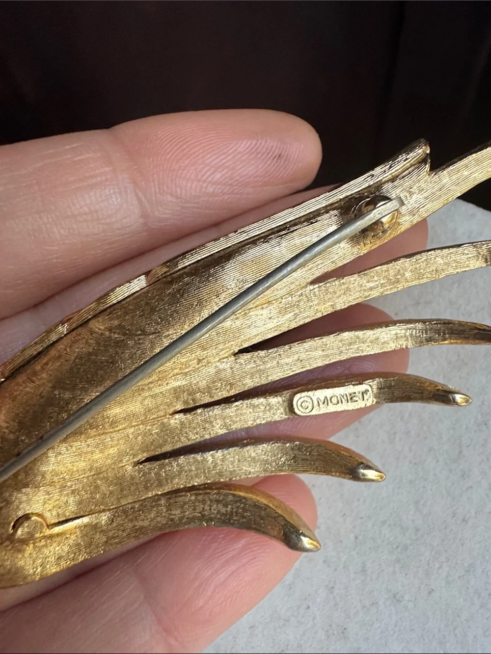 Money Large Gold Tone Wing Statement Brooch